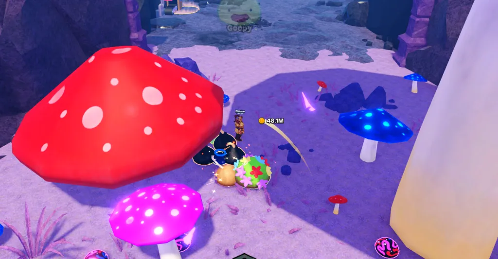 Mushroom Forest scroll: under a small red mushroom