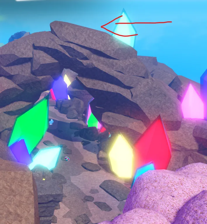 Crystal Cavern scroll: among the prismatic crystals